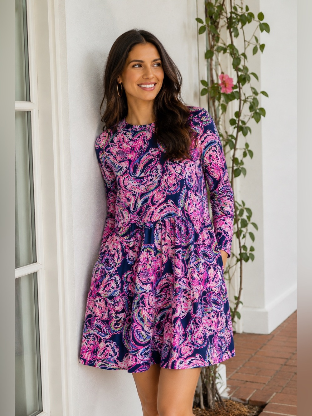 Lilly Pulitzer Arlette Dress M NWT High Tide Navy Flock To The Top UPF 50+
